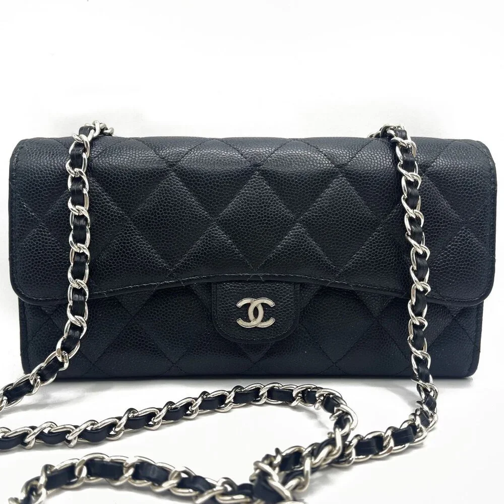 Authentic CHANEL CC Classic Caviar Flap Wallet Chain Shoulder Crossbody Black - Picture 2 of 16
